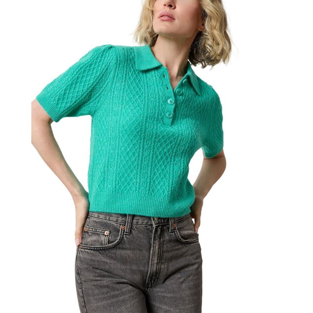 Lilla P Womens Mixed Stitch Elbow Sleeve Polo